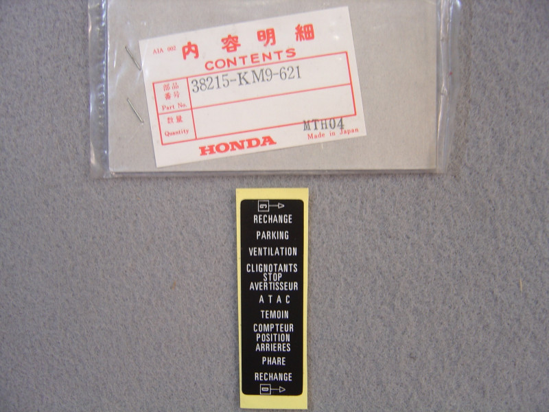 Étiquette Fusible Honda NS400RG 1985 - Réf. 38215KM9621