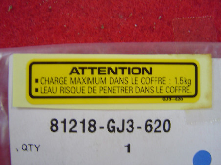 Étiquette avertissement boîte à gants Honda SH50 FJS600 FJS400