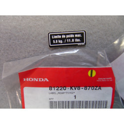 Sticker Porte-Bagages Honda CH125 Spacy XL125V - Réf. 81220-KV8-870ZA