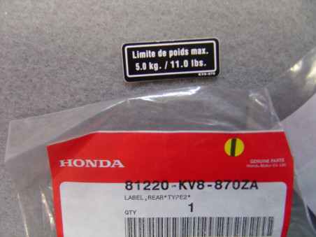Sticker Porte-Bagages Honda CH125 Spacy XL125V - Réf. 81220-KV8-870ZA