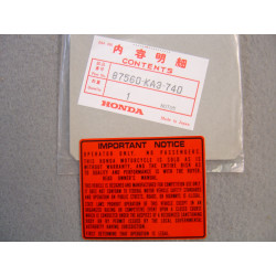 Plaque avertissement Honda CR125R CR250R CR80R – Réf. 87560KA3740