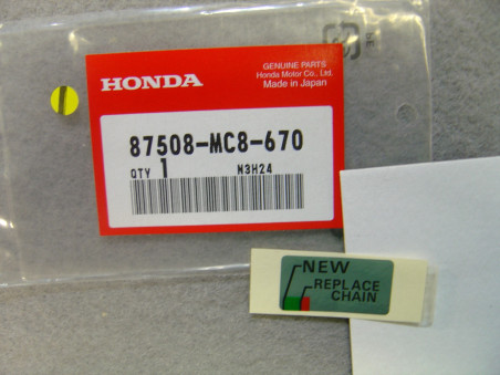 Étiquette sécurité chaîne Honda NX250 XL125V – Réf. 87508MC8670