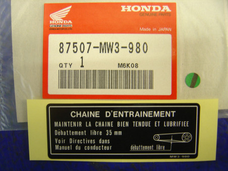 Autocollant Sécurité Honda CB500R CB600F Hornet | 87507MW3980
