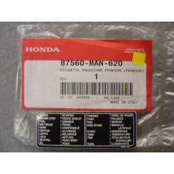 Étiquette réservoir française Honda CB500S NX650 XL1000V - 87560MAN620