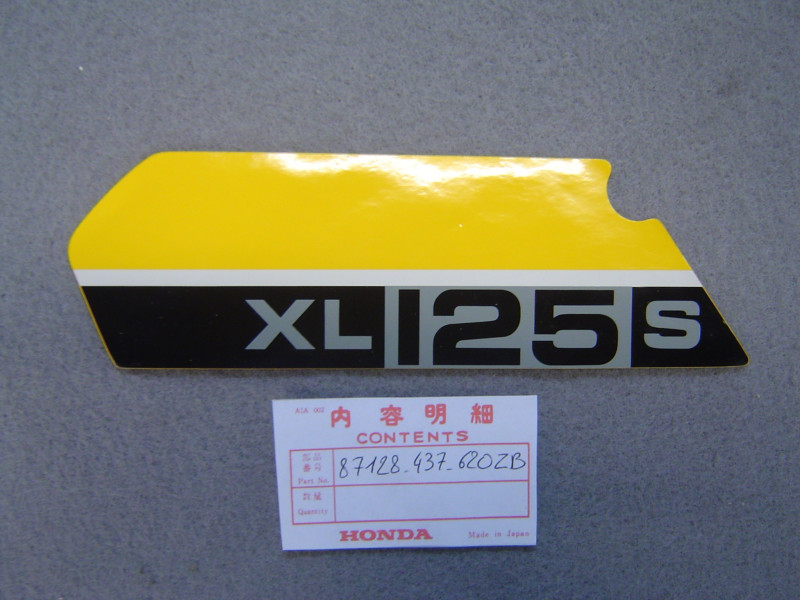 Décor autocollant cache filtre à air Honda XL125S 1979 - Réf. 87128437620ZB