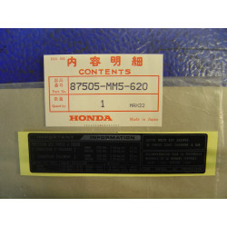 Autocollant Sécurité Honda CBR1000FH FJ 87-88 | Réf 87505MM5620