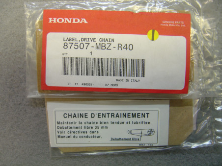 Étiquette sécurité chaîne Honda CB600F Hornet - 87507MBZR40