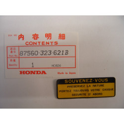 Autocollant étiquette sécurité réservoir Honda – Réf. 87560323621B