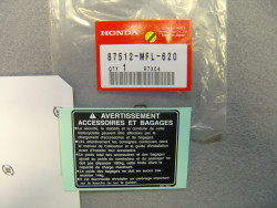 Étiquette de sécurité de CBR600 CBR1000 08-09