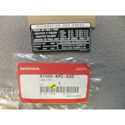 Étiquette sécurité pneus Honda XL125V - Réf. 87505KPC620