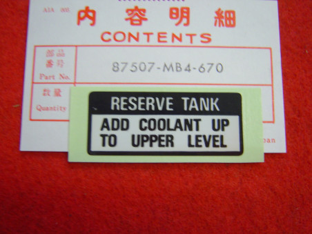 Autocollant Sécurité Liquide Refroidissement Honda 87507MB4670