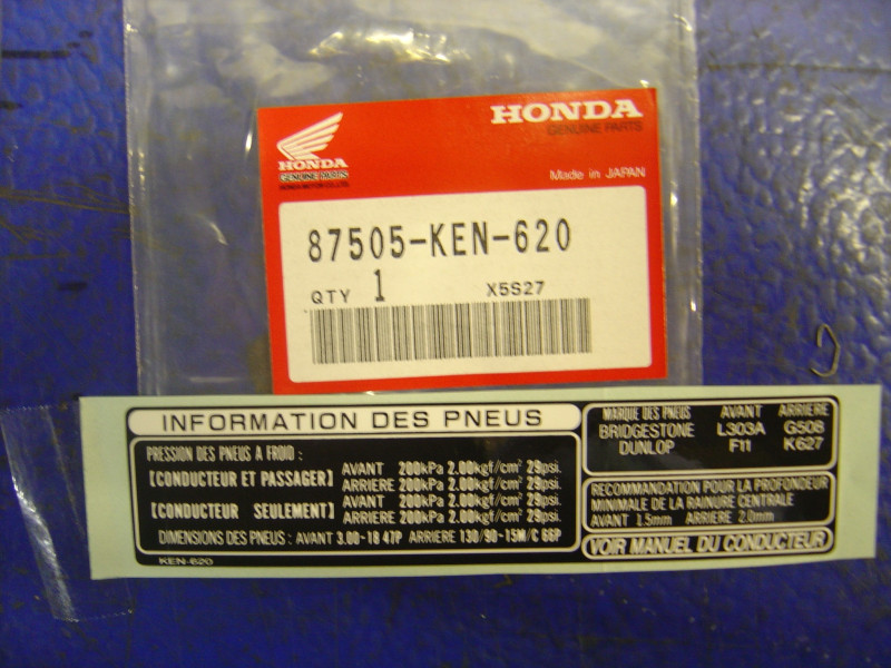 Autocollant sécurité Honda Rebel CA125 CMX250CT | 87505KEN620