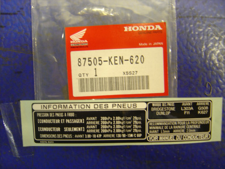Autocollant sécurité Honda Rebel CA125 CMX250CT | 87505KEN620