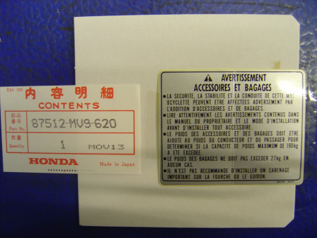 Autocollant sécurité Honda CB750F2 CBR600F - Réf. 87512MV9620