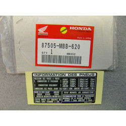 Étiquettes sécurité pneus Honda VTR1000F 87505MBB620