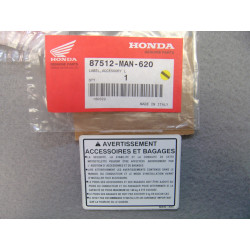 Étiquette Sécurité Honda FX650 NX650 SLR650 - Réf. 87512MAN620