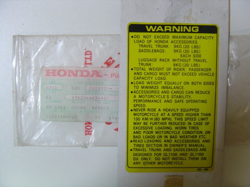 Décor autocollant sécurité Honda GL1100 - Réf. 87520463930