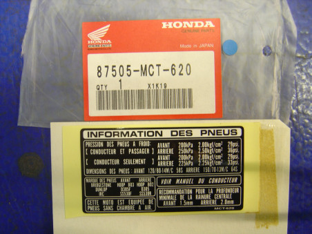 Autocollant sécurité Honda FJS600A D - Réf. 87505MCT620