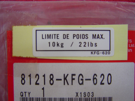 Étiquette avertissement boîte à gants Honda – Réf. 81218KFG620