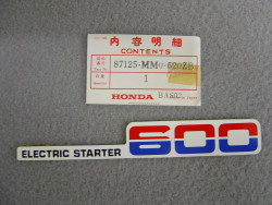 Décor Autocollant Droit Honda XL600RMG 86 - Réf 87125-MM0-620ZB