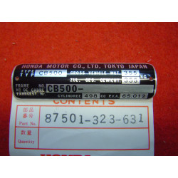 Plaque de cadre pré-frappée Honda CB500F allemand | 87501323631
