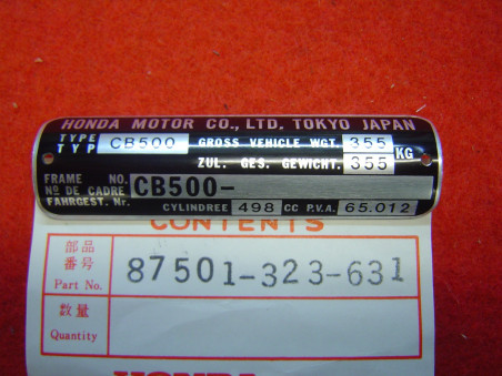 Plaque de cadre pré-frappée Honda CB500F allemand | 87501323631