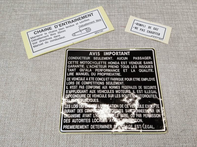 Autocollant sécurité CR 80/85/125/250/500 CRF 150/250/450 HONDA 87560-ML3-970