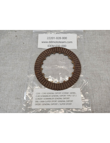 Disque garni d'embrayage C200 CD90 K1 CL90 ZK1 S90 A/ZK1 HONDA 22201-028-000