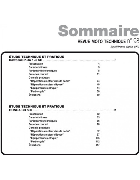 RMT 98 - KAWASAKI KDX 125 SR (1990 à 2001) - HONDA CB 500 (1994 à 2002)