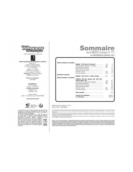 RMT 111 HONDA VTR 1000 (1997 à 2003) et APRILIA MOTEUR ROTAX 125 (1996 à 1998)