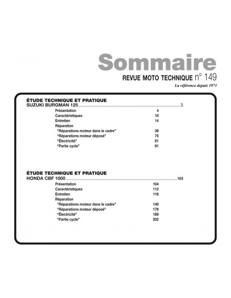 RMT 149 - SUZUKI BURGMAN 125 (2007 et 2008) - HONDA CBF 1000 (2006 à 2008)