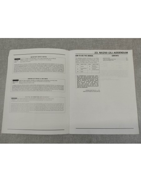 Manuel d'atelier NX250 2L Edition 1990 HONDA 67KW300X