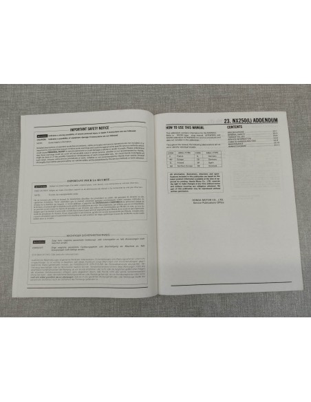 Manuel d'atelier NX250 L Edition 1989 HONDA 67KW300Y