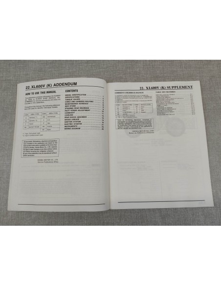 Manuel additionnel d'atelier XL600 V Edition 1988 HONDA 67MM900Z