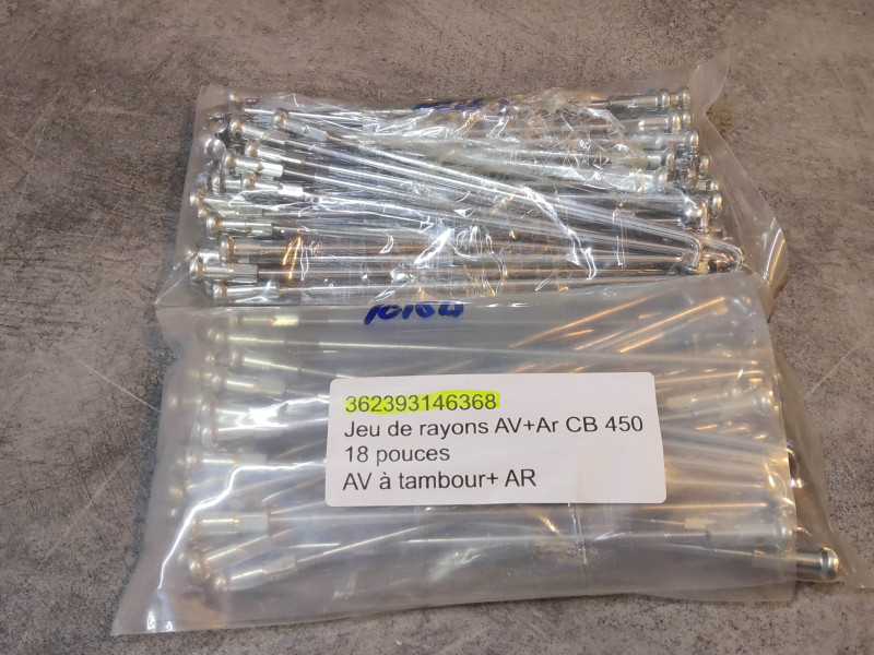 Jeu de rayons AV + AR CB450 18 pouces AV à tambour + AR HONDA 362393146368