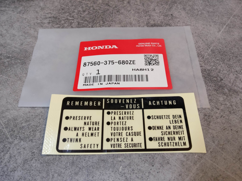 Sticker sécurité Souvenez-vous HONDA 87560-375-680ZE
