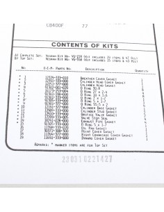 Pochette joints moteur complète ADAPTABLE CB 400 F 1974-1977 HONDA 88170081