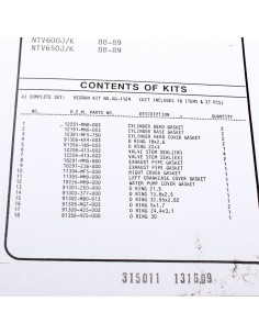 Pochette joints moteur complète ADAPTABLE NTV 650 1988-1990 HONDA 88181124