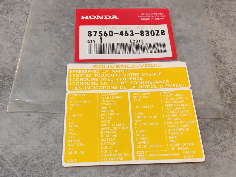 Sticker de sécurité HONDA 87560-463-830ZB